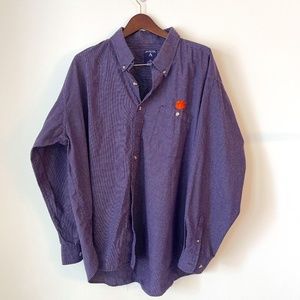 Clemson Antigua purple button down shirt